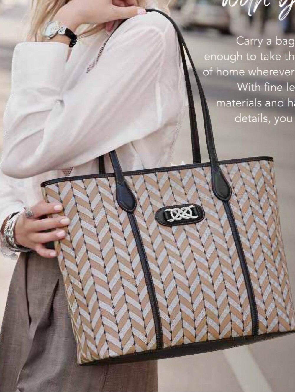 Brighton Interlok Roomey Chevron Herringbone Large Shoulder Tote  Brown NWOT